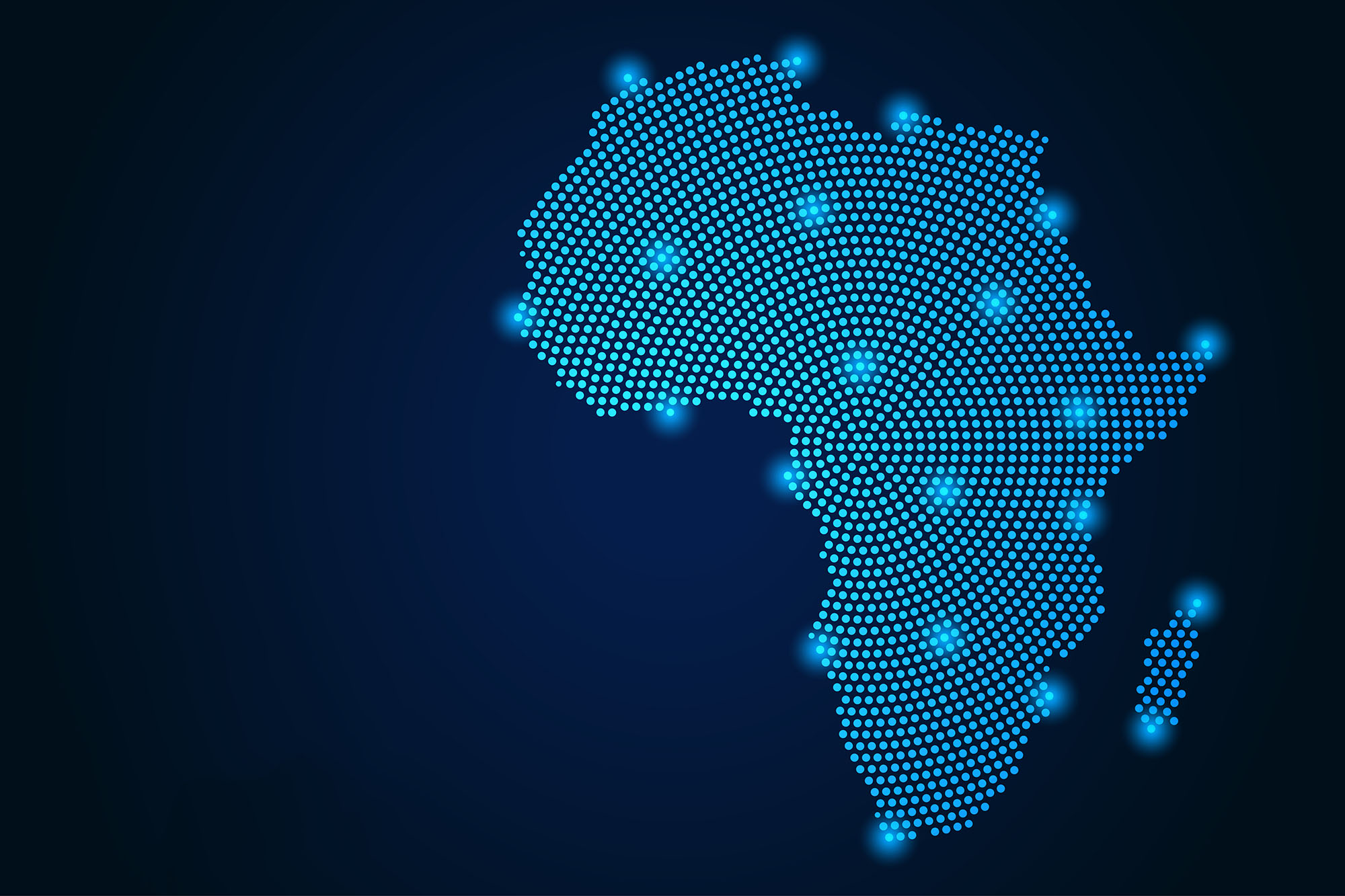 Abstract image Africa map from point blue and glowing stars on a dark background. vector illustration. Vector eps 10.